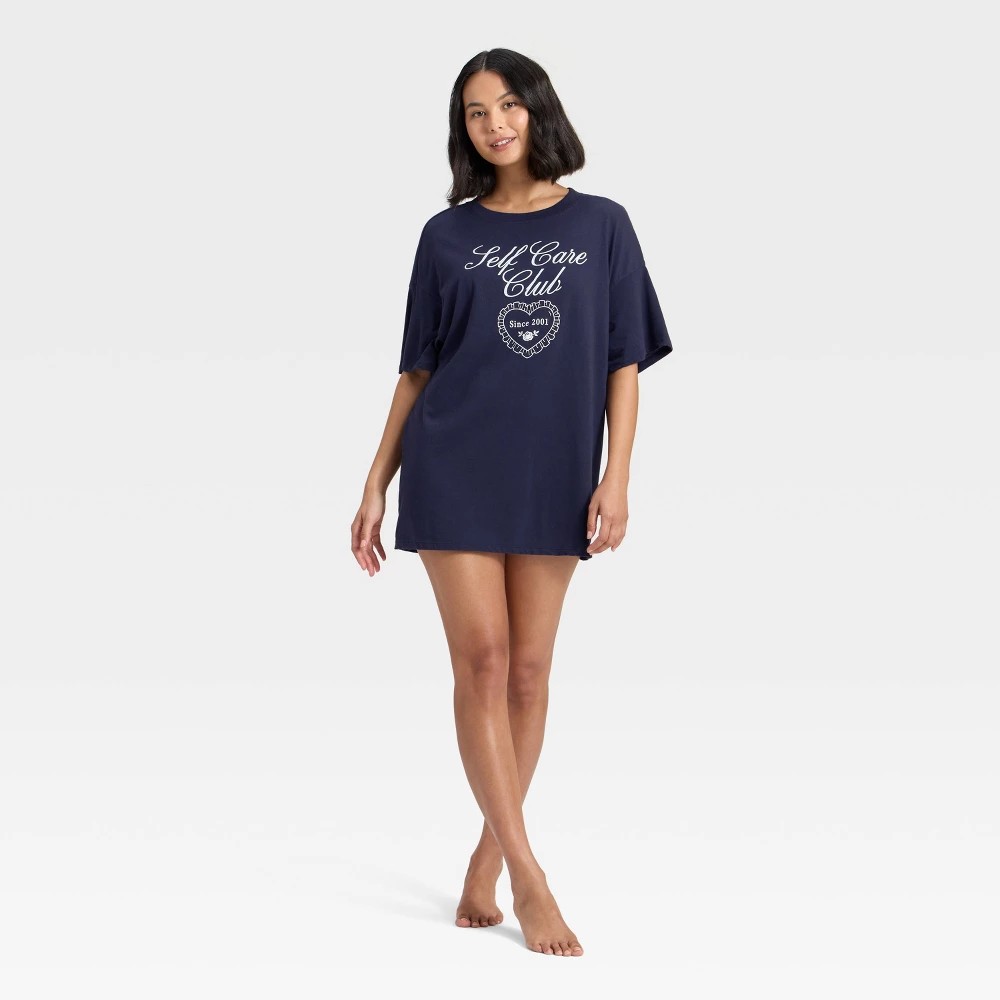 STR | Women's Graphic Oversized T-Shirt Sleep Dress - Wild Fable™ Navy XS