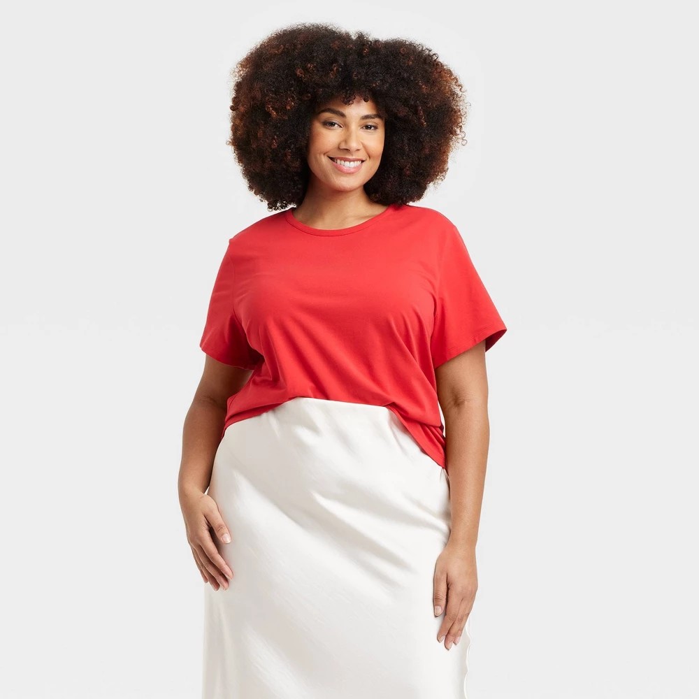 STR | Women's Short Sleeve T-Shirt - A New Day™ Red XXL: Crew Neck, Lightweight Jersey