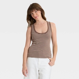 STR | Women's Slim Fit Tank Top - Universal Thread™ Brown Striped XS