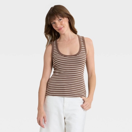 STR | Women's Slim Fit Tank Top - Universal Thread™ Brown Striped XS