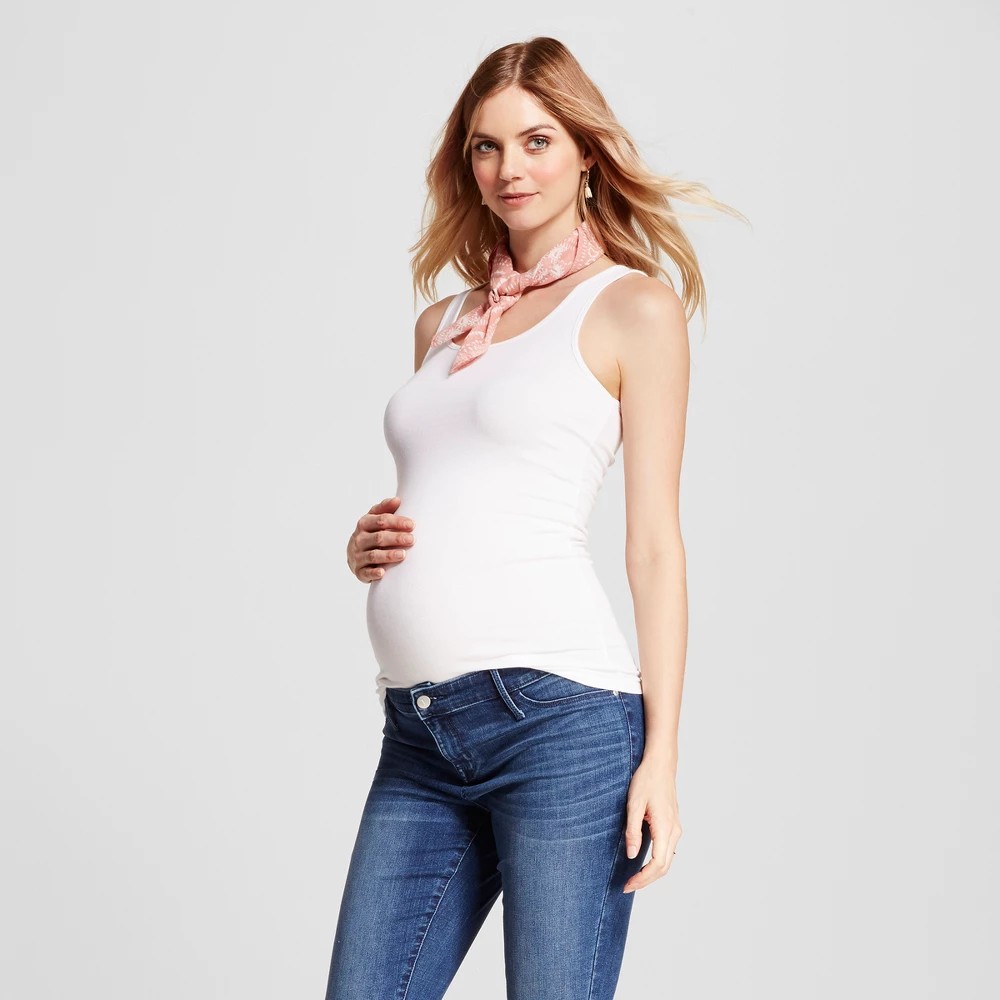 STR | Maternity Tank Top - Isabel Maternity by Ingrid & Isabel™ White S: Cotton Modal Blend, Slim Fit, Scoopneck, Pullover Style