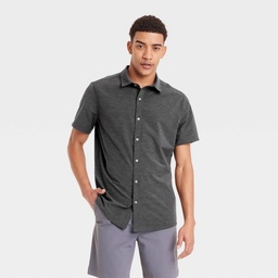 STR | Men's Short Sleeve Woven Shirt - All In Motion™ Black L: Relaxed Fit, Quick Dry, Poplin Fabric