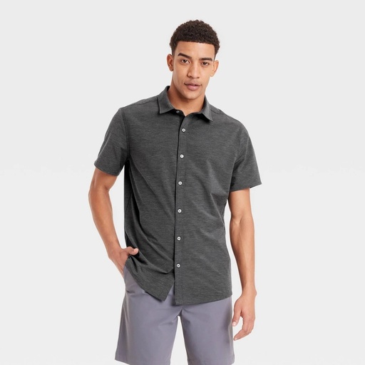 STR | Men's Short Sleeve Woven Shirt - All In Motion™ Black L: Relaxed Fit, Quick Dry, Poplin Fabric
