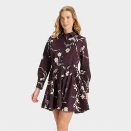 STR | Women's Button-Down Shirtdress - A New Day™ Burgundy Floral XS