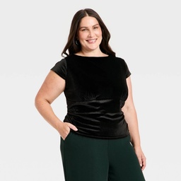 STR | Women's Ruched Velour T-Shirt - A New Day™ Black XXL