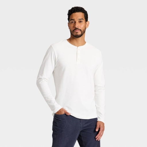 STR | Men's Vintage Long Sleeve Henley Shirt - Goodfellow & Co™ White XXL