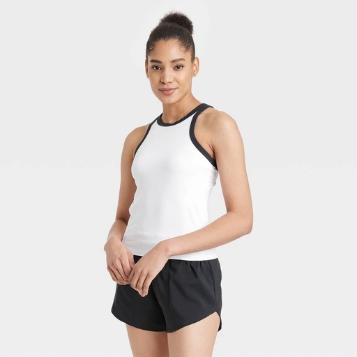 STR | Women's Highneck Racerback Tank Top - All In Motion™ White L: UPF 50+, Midweight, Knit, Pullover, Flat Seams