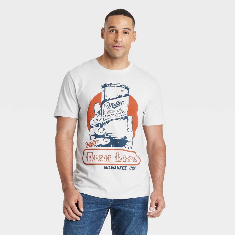 STR | Men's Miller High Life Short Sleeve Graphic T-Shirt - Goodfellow & Co™ Gray M: Crew Neck