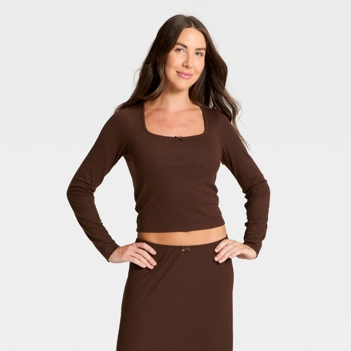 STR | Women's Variegated Ribbed Long Sleeve Pajama Top - Auden™ Brown XXL