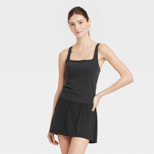 STR | Women's Everyday Soft Square Neck Tank Top - All In Motion™ Black S: Moisture Wicking, Built-in Shelf Bra