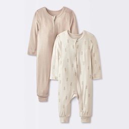 KID | Baby 2pk Leaf So Very Soft Modal Blend Romper - Cloud Island™ Cream 3-6M: Long Sleeve, Front Zipper, Solid & Arrows