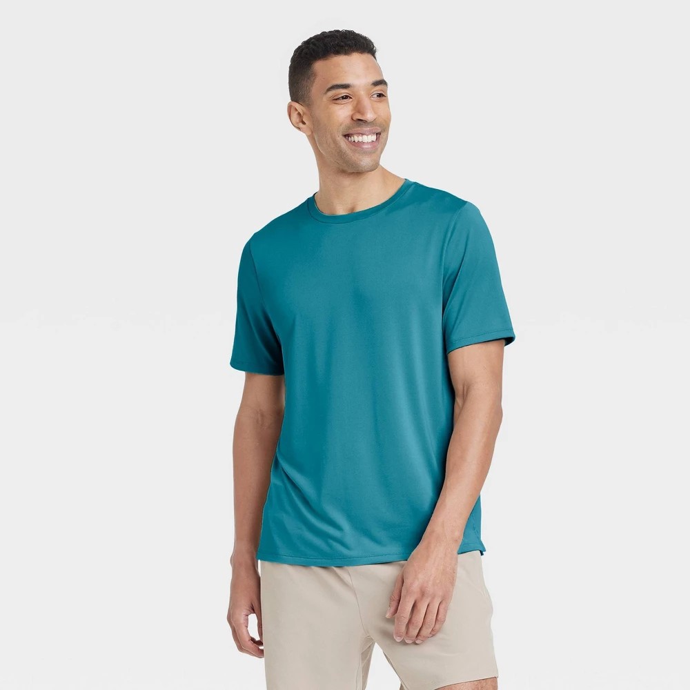 STR | Men's Short Sleeve Performance T-Shirt - All In Motion™ Undersea Blue M: Moisture Wicking, Quick Dry, Jersey
