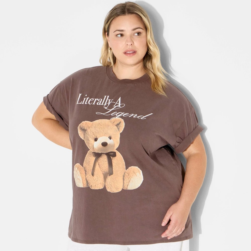 STR | Women's Loose Fit Short Sleeve Crewneck Oversized Graphic T-Shirt - Wild Fable™ Brown Bears XXL