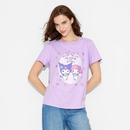 STR | Women's My Melody & Kuromi Short Sleeve Graphic T-Shirt - Purple XXL: Sanrio, Cotton-Polyester, Jersey, Pullover