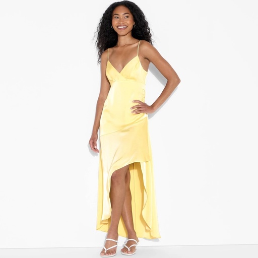 STR | Women's Satin Asymmetrical Maxi A-Line Dress - Wild Fable™ Light Yellow S