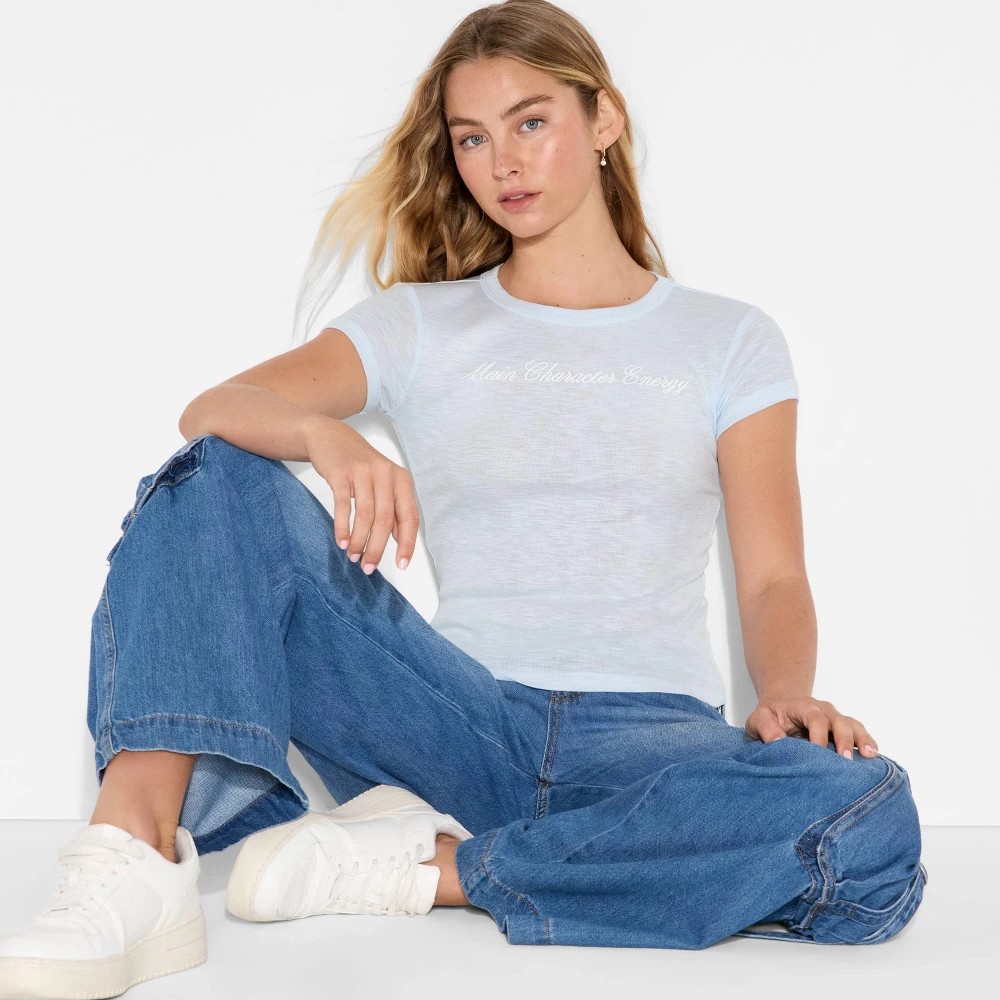 STR | Women's Short Sleeve Roundneck T-Shirt - Wild Fable™ Blue Quote XS