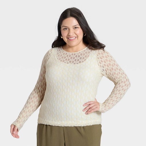 STR | Women's Long Sleeve Lace Top - A New Day™ Cream XXL