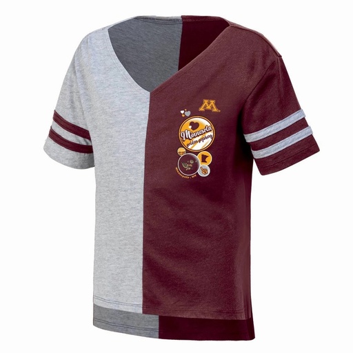 STR | NCAA Minnesota Golden Gophers Girls' Colorblock Patch T-Shirt - S: Relaxed Fit, V Neck, Short Sleeve