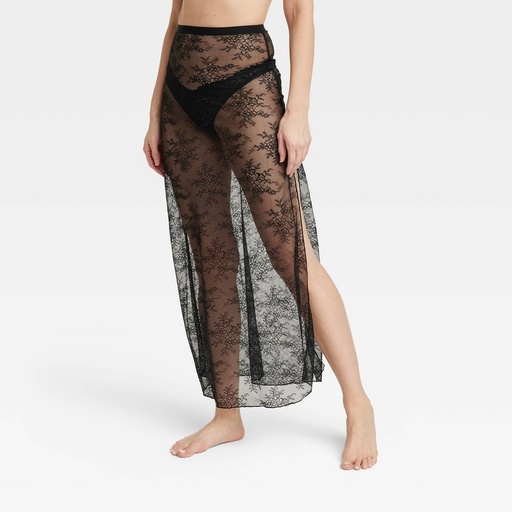 STR | Women's Lace Unlined Lingerie Skirt - Auden™ Black L: Nylon-Spandex Blend, Pull-On, Full Waistband Elastic, Sheer Knit