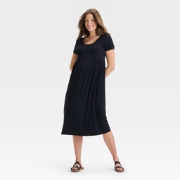 STR | Short Sleeve Empire Waist Midi Maternity Dress - Isabel Maternity by Ingrid & Isabel™ Black M: Rayon Spandex Blend, Scoopneck