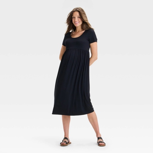 STR | Short Sleeve Empire Waist Midi Maternity Dress - Isabel Maternity by Ingrid & Isabel™ Black M: Rayon Spandex Blend, Scoopneck