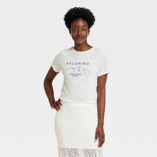 STR | Women's Western Short Sleeve Graphic T-Shirt - Universal Thread™ Cream Letters M