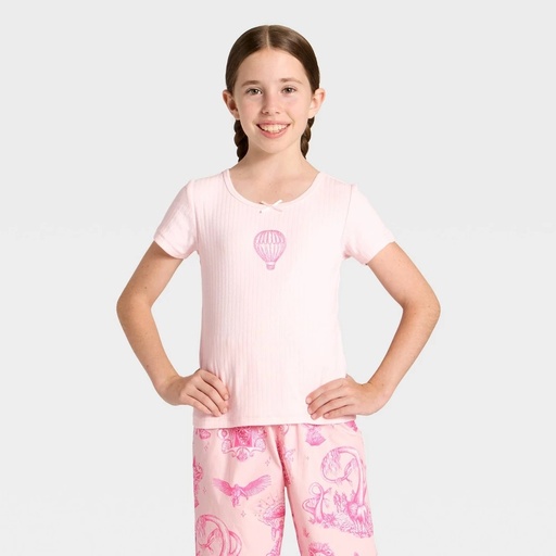 STR | Wicked x Katie Kime Girls' Short Sleeve Pointelle Balloon Graphic T-Shirt - Light Pink XL