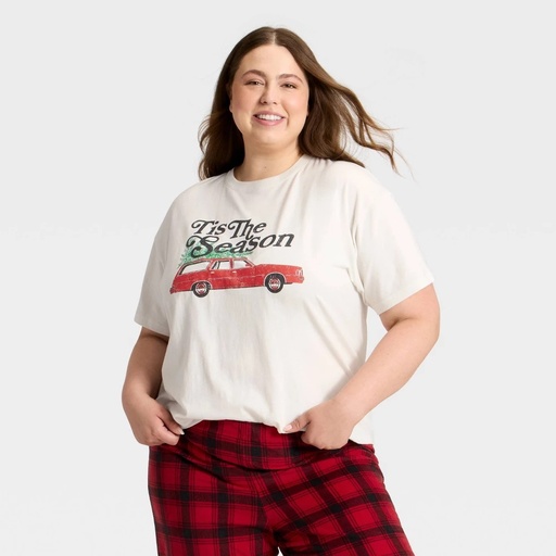 STR | Women's "Tis the Season" Short Sleeve Holiday Matching Family Pajama Shirt - Wondershop™ Cream 1X