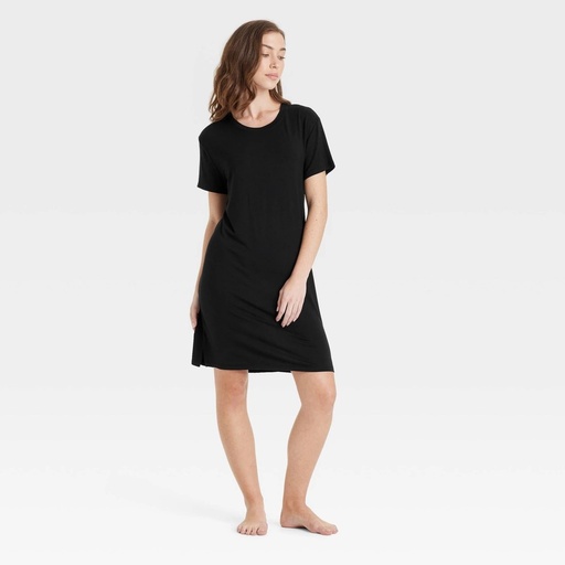 STR | Women's Cloud Knit Pajama T-Shirt Dress - Auden™ Black L: Modal-Spandex, Extra Lightweight, Short Sleeve
