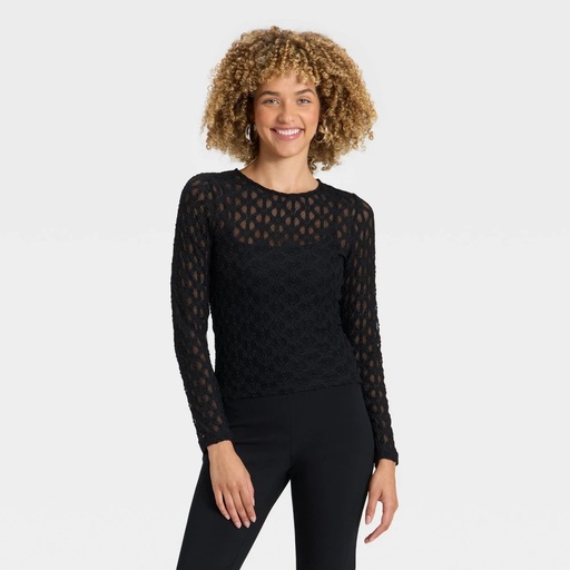 STR | Women's Long Sleeve Lace Top - A New Day™ Black XL