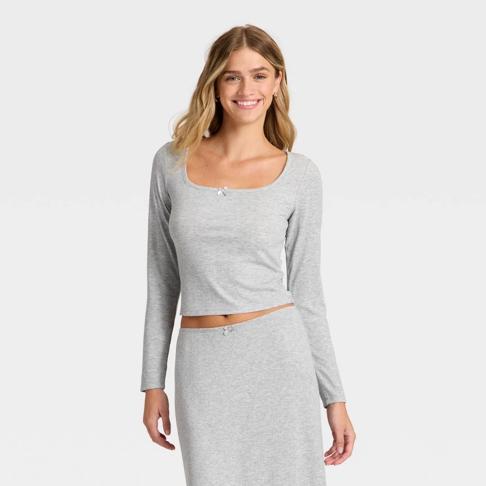 STR | Women's Variegated Ribbed Long Sleeve Pajama Top - Auden™ Gray XL