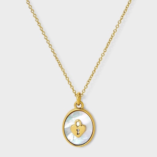 STR | Tiny Tags 14K Gold Ion Plated with Mother of Pearl Inlay Lock Pendant Necklace - Gold