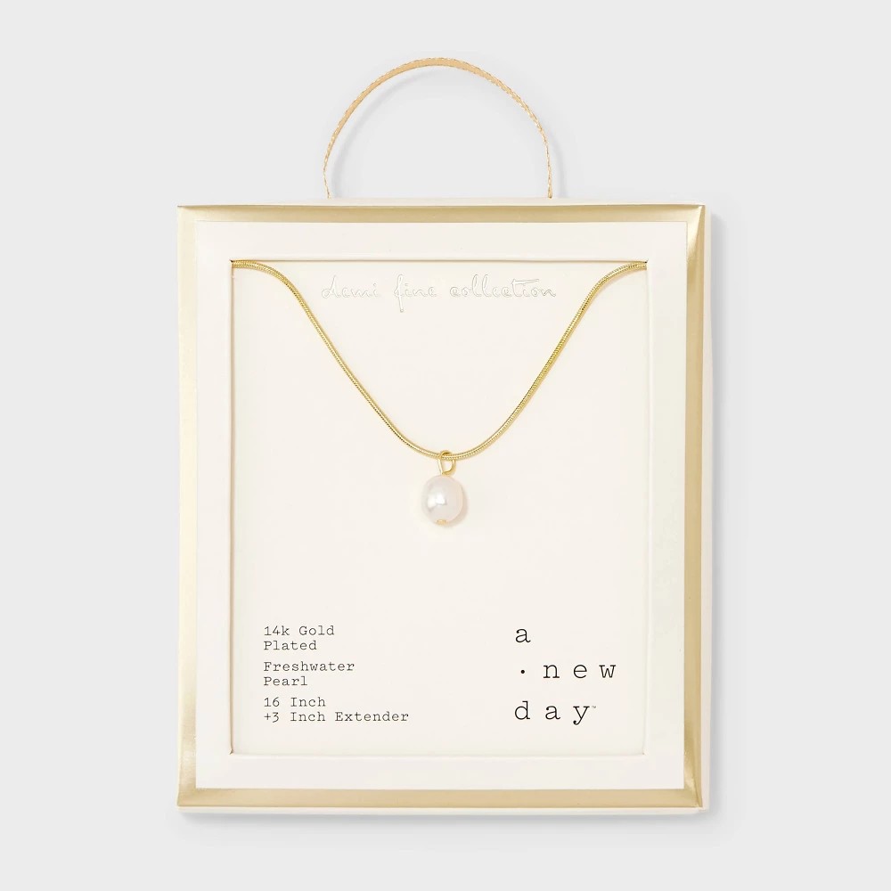 STR | 14k Gold Plated Freshwater Pearl on Snake Chain Necklace - A New Day™ Gold: Lobster Claw Clasp, 16-19" Length