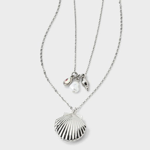 STR | Scallop & Pearl Duo Necklace Set - Wild Fable™ Silver