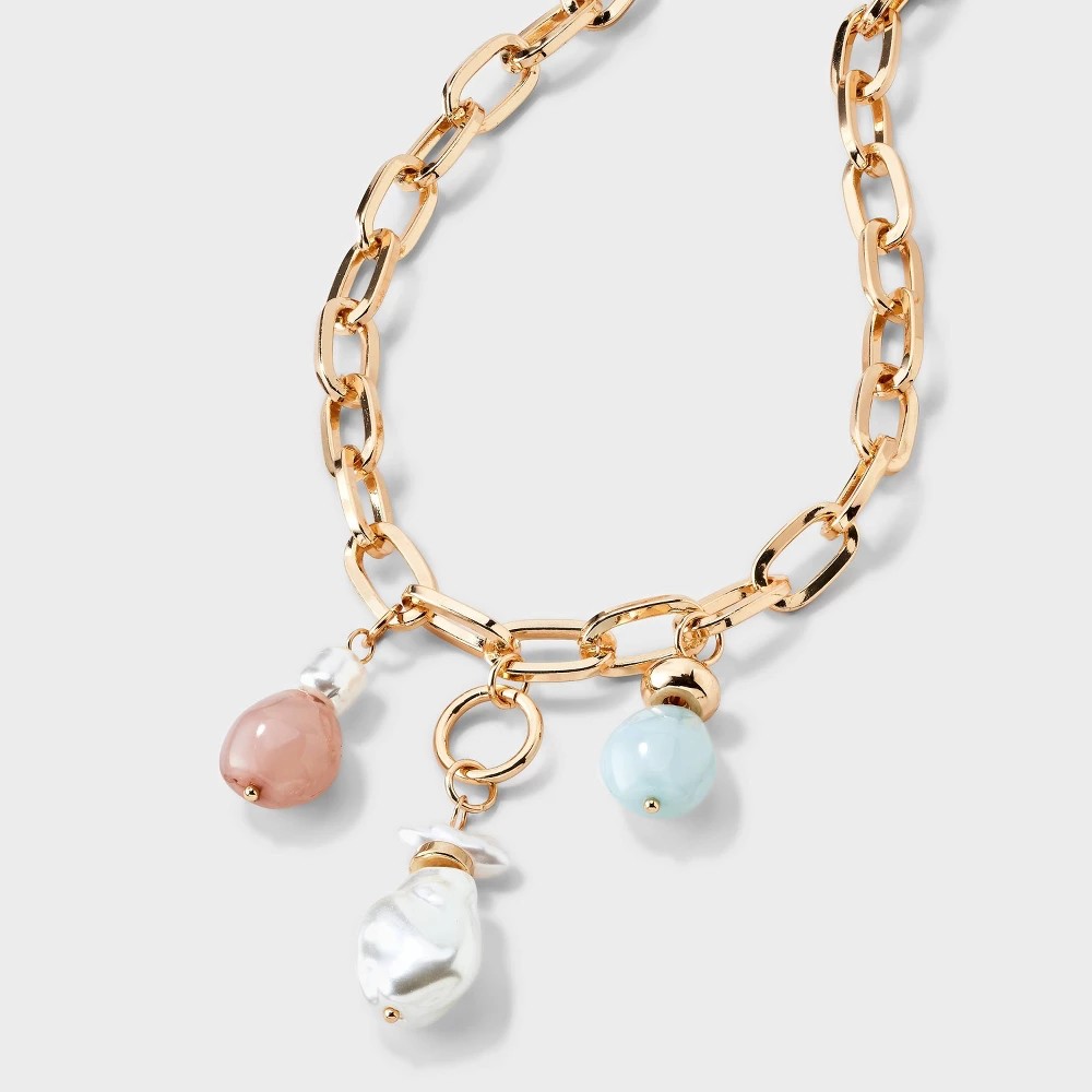 STR | Beaded Drop Necklace - A New Day™ Gold/Pearl/Multi