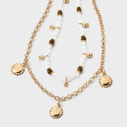 STR | Semi-Precious Quartz and Sun Charm Layered Necklace - Universal Thread™ Gold