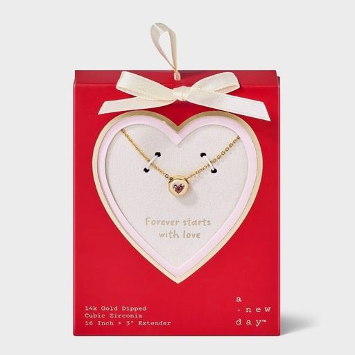 STR | 14K Gold Dipped Cubic Zirconia Valentines Round Heart Slider Necklace - A New Day™ Gold