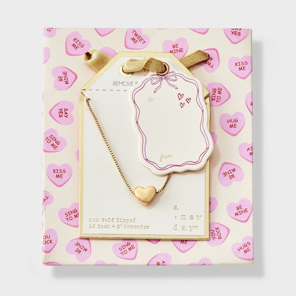 STR | 14K Gold Dipped Valentines Puffy Heart Pendant Necklace Extender - A New Day™