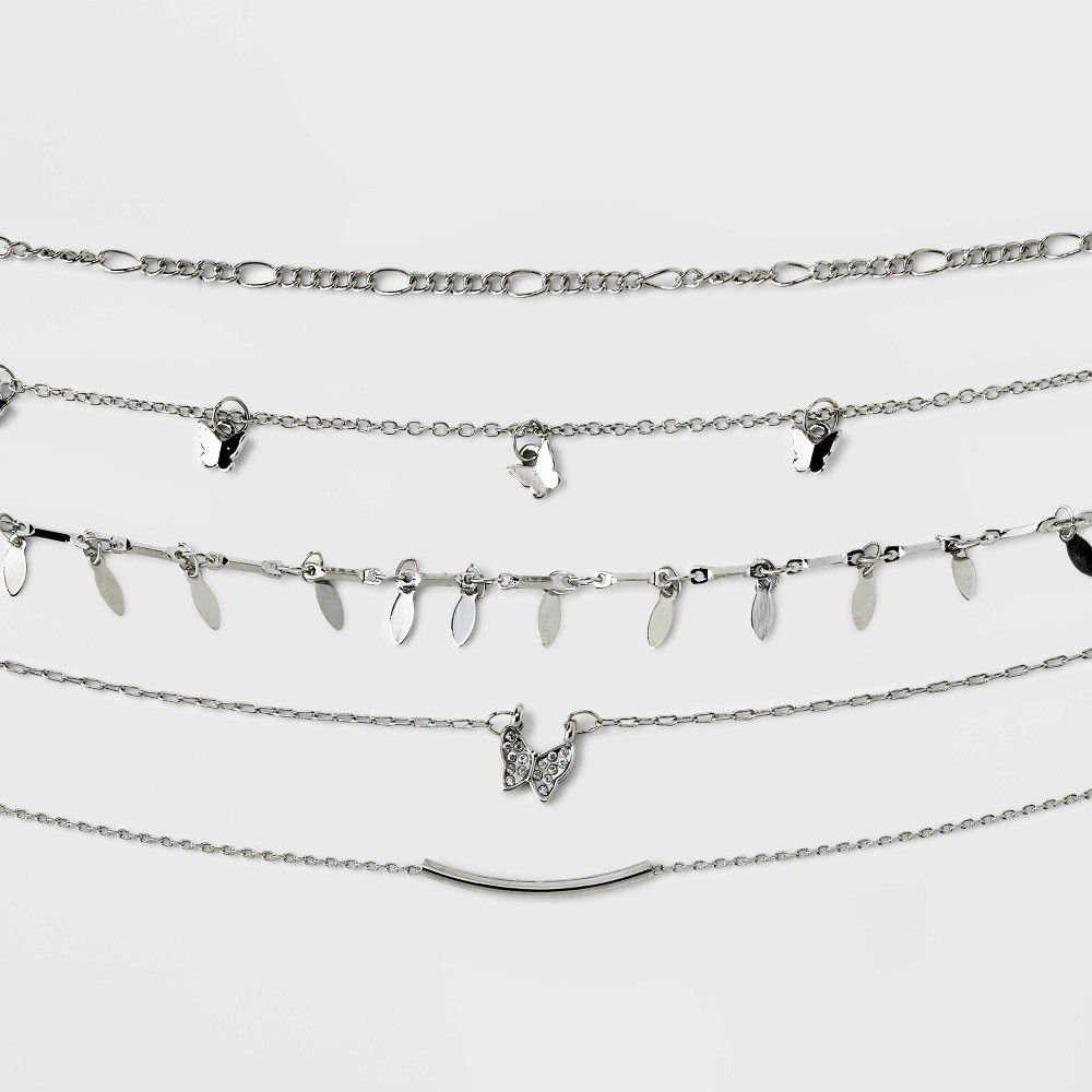 STR | Butterfly Choker Necklace Set 5pc - Wild Fable™ Silver: Brass Lobster Claw Clasp, 12" Length