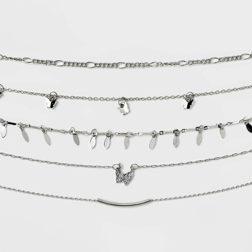 STR | Butterfly Choker Necklace Set 5pc - Wild Fable™ Silver: Brass Lobster Claw Clasp, 12" Length