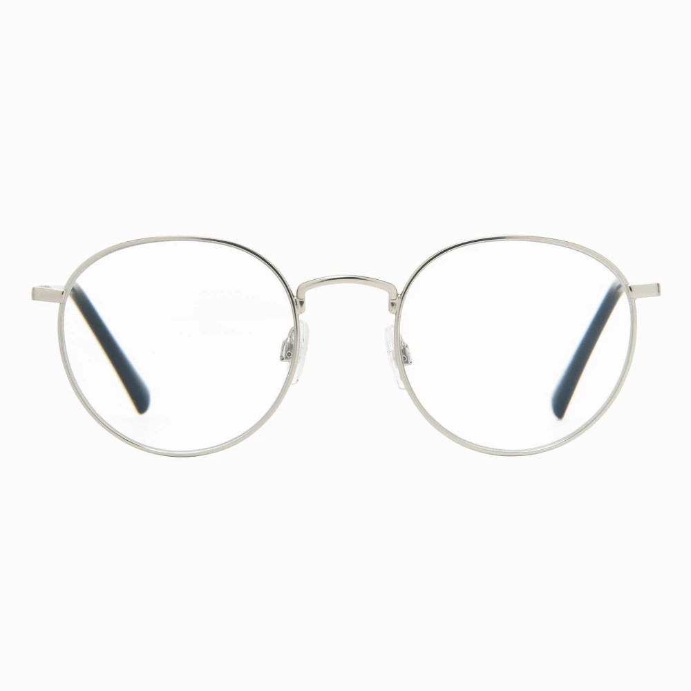 STR | Women's Metal Round Blue Light Filtering Glasses - Universal Thread™ Metallic Silver Diopter 1: Medium Fit, Recycled Frame