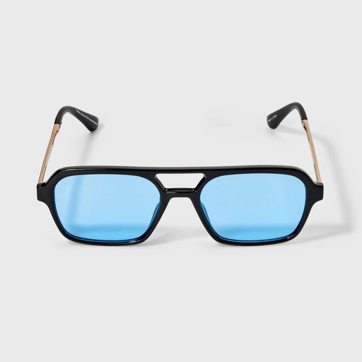 STR | Women's Shiny Plastic Aviator Sunglasses with Blue Lenses - Wild Fable™ Black