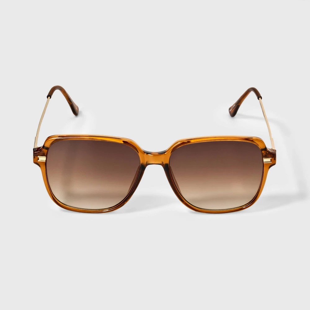 STR | Women's Shiny Plastic Square Shaped Sunglasses with Brown Gradient Lenses - Wild Fable™ Brown