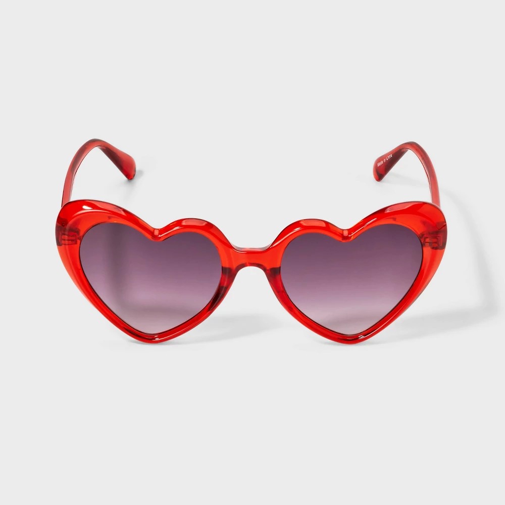 STR | Women's Shiny Plastic Heart Shaped Sunglasses with Purple Gradient Lenses - Wild Fable™ Red