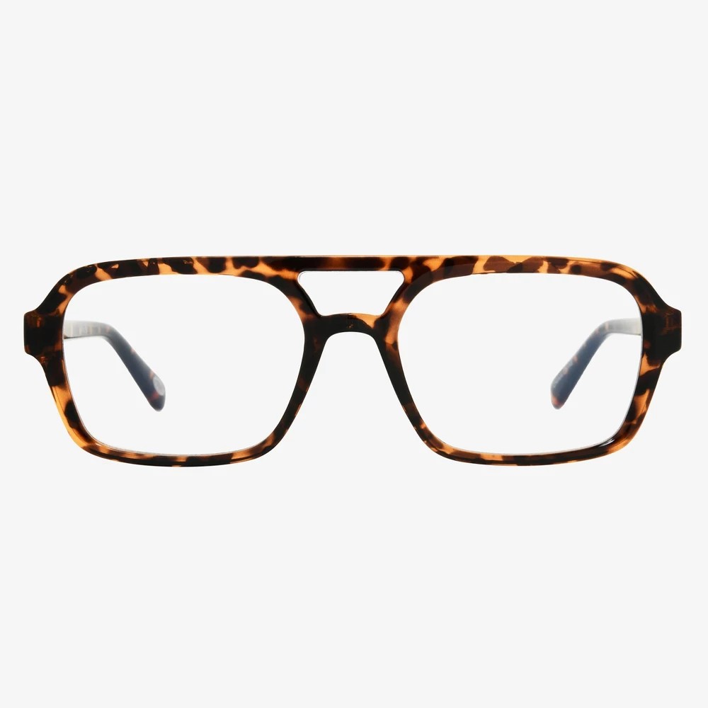 STR | Women's Navigator Plastic Aviator Blue Light Filtering Glasses - Universal Thread™ Brown/Tortoise Print Diopter 1.5: Reading Eyewear