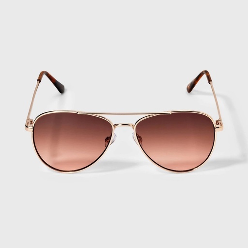 STR | Women's Shiny Metal Aviator Sunglasses with Brown Gradient Lenses - Wild Fable™ Gold