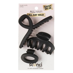 STR | scünci Assorted Styles Claw Clips - Matte Black - All Hair - 3pcs
