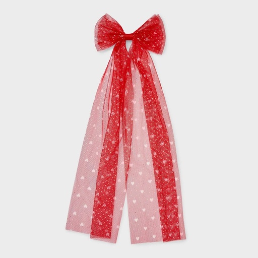 STR | Valentines Heart Printed Tulle Bow - Red