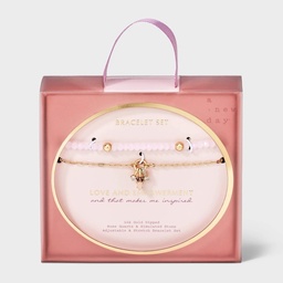 STR | 14k Gold Dipped Pink Stretch & Mixed Stone Bolo Bracelet Set 2 pc- A New Day™