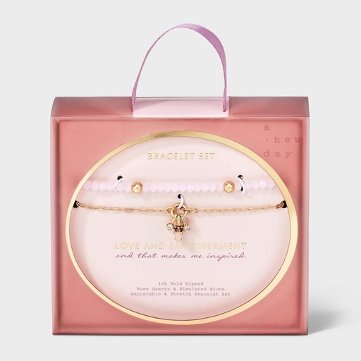 STR | 14k Gold Dipped Pink Stretch & Mixed Stone Bolo Bracelet Set 2 pc- A New Day™
